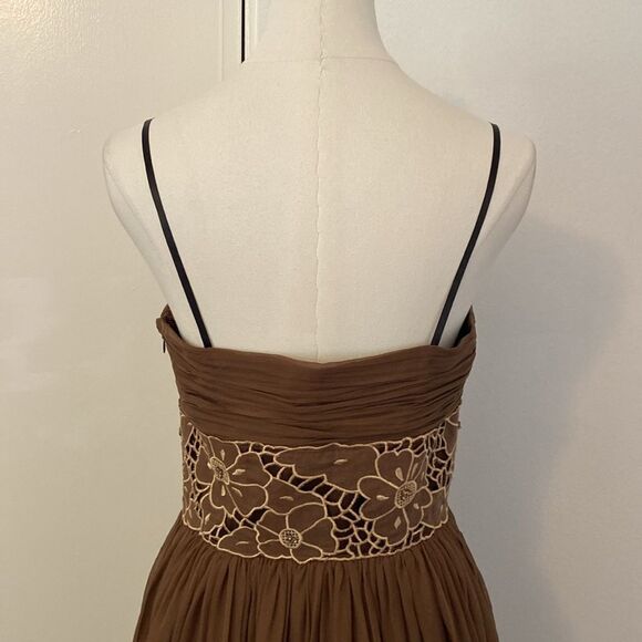 Vintage 00's Laundry by Design Brown Bubble Hem Ruched Silk Dress Size 4 - Picture 7 of 14